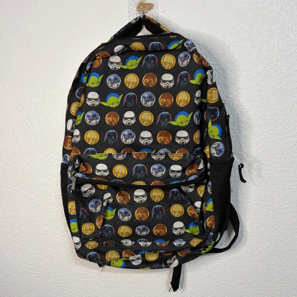 Star Wars Character Print Backpack Darth Vader Yoda Stormtrooper Black Multi